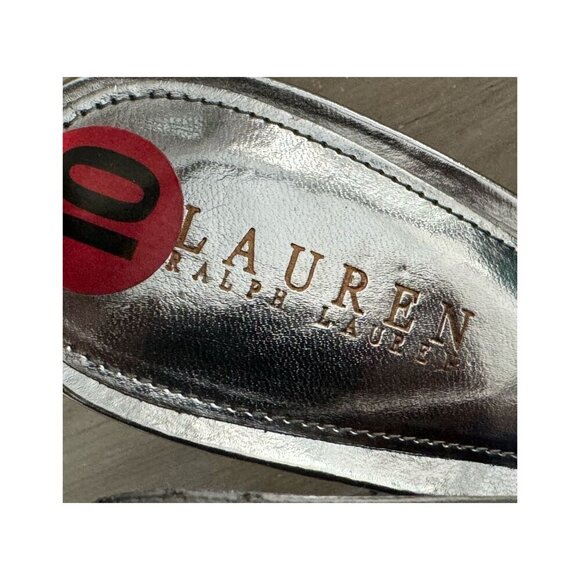 LAUREN Ralph Lauren Abriella Heels Metallic Silver Strappy Stiletto Womens 10B - Picture 3 of 11